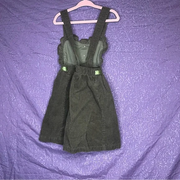 Blueberi Boulevard Green Corduroy Kids Dress with Bow - Picture 2 of 4